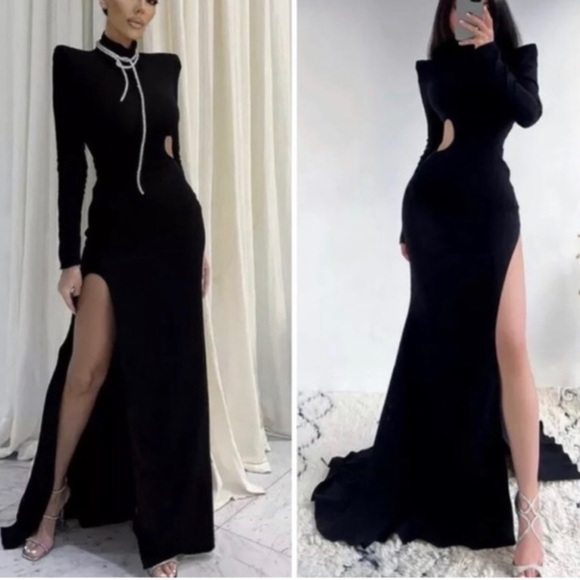 Zara Black Maxi Dress with Silver Accents - Picture 6 of 16